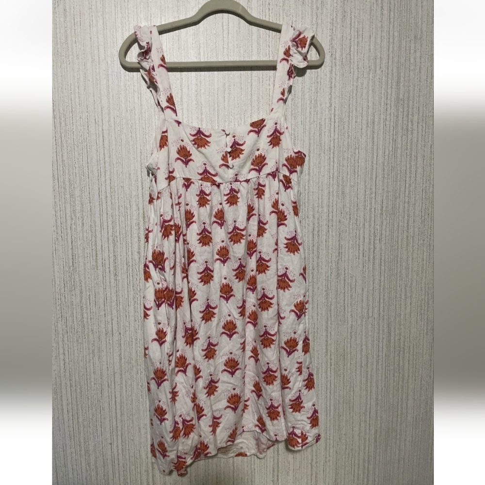 J. Crew Size 12 Linen Blend Floral Sundress Ruffle Accents Pockets - Picture 11 of 12